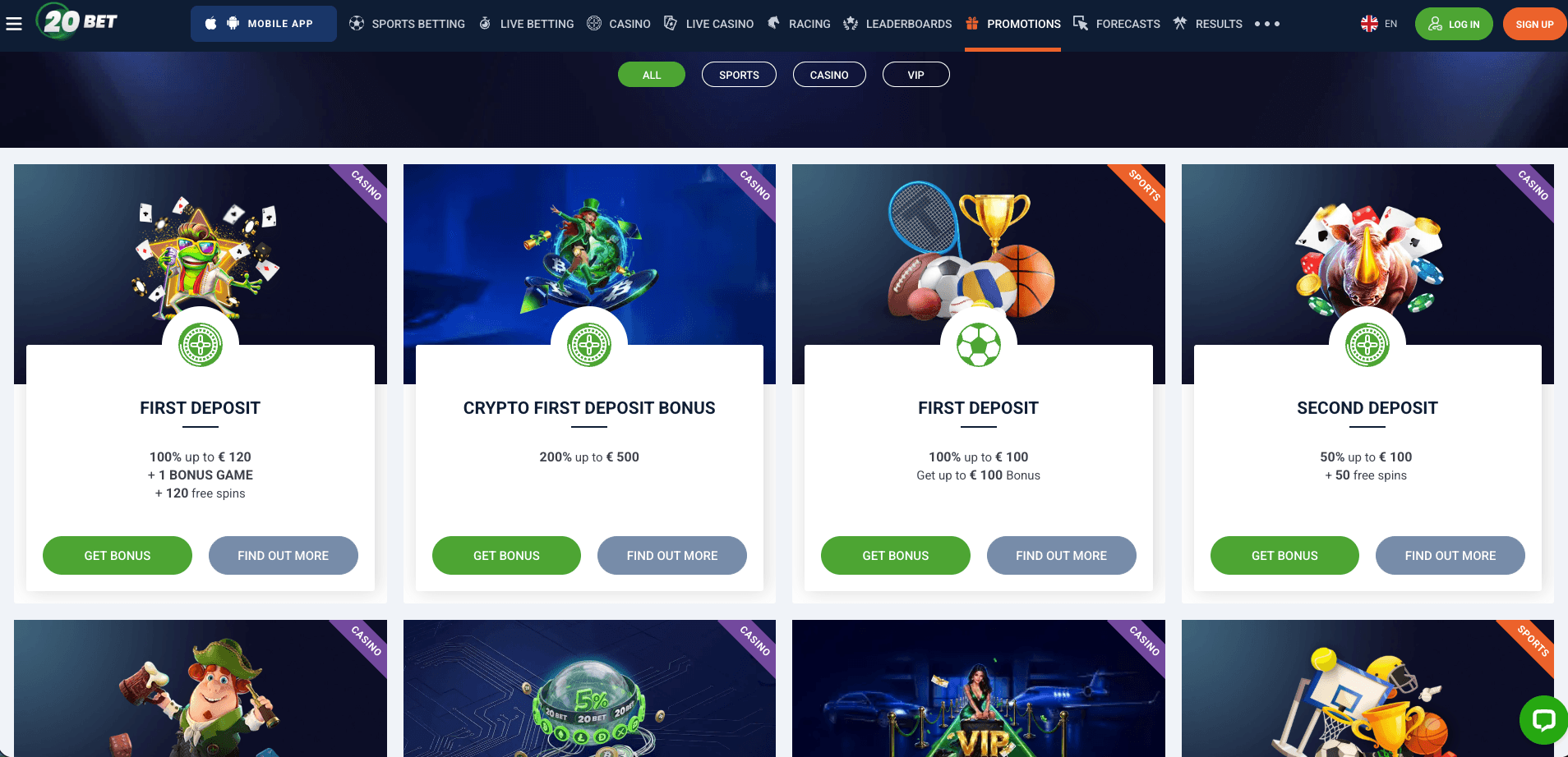 20bet bonus page