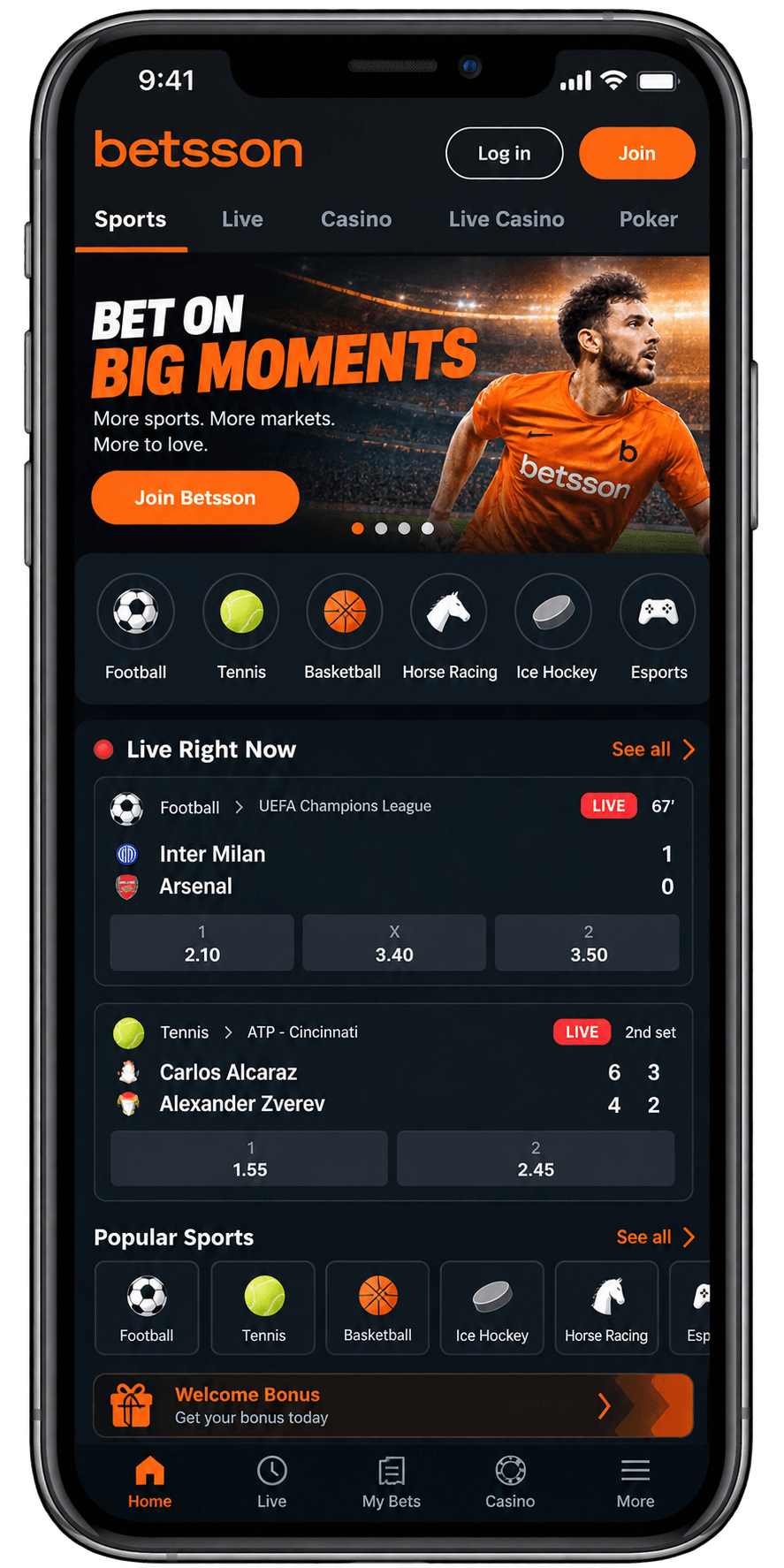 betsson app interface